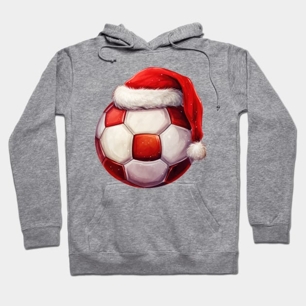 Christmas Soccer Ball in Santa Hat Hoodie by Chromatic Fusion Studio